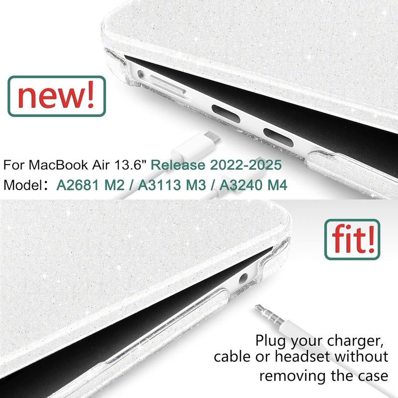DONGKE Compatible with MacBook Air 13.6 inch Case M4 M3 M2 2025 2024 2023 2022 A3240 A3113 A2681, Glitter Bling Plastic Hard Shell & Keyboard Cover for MacBook Air M4 13 inch Case, Sparkly Clear - Image 2